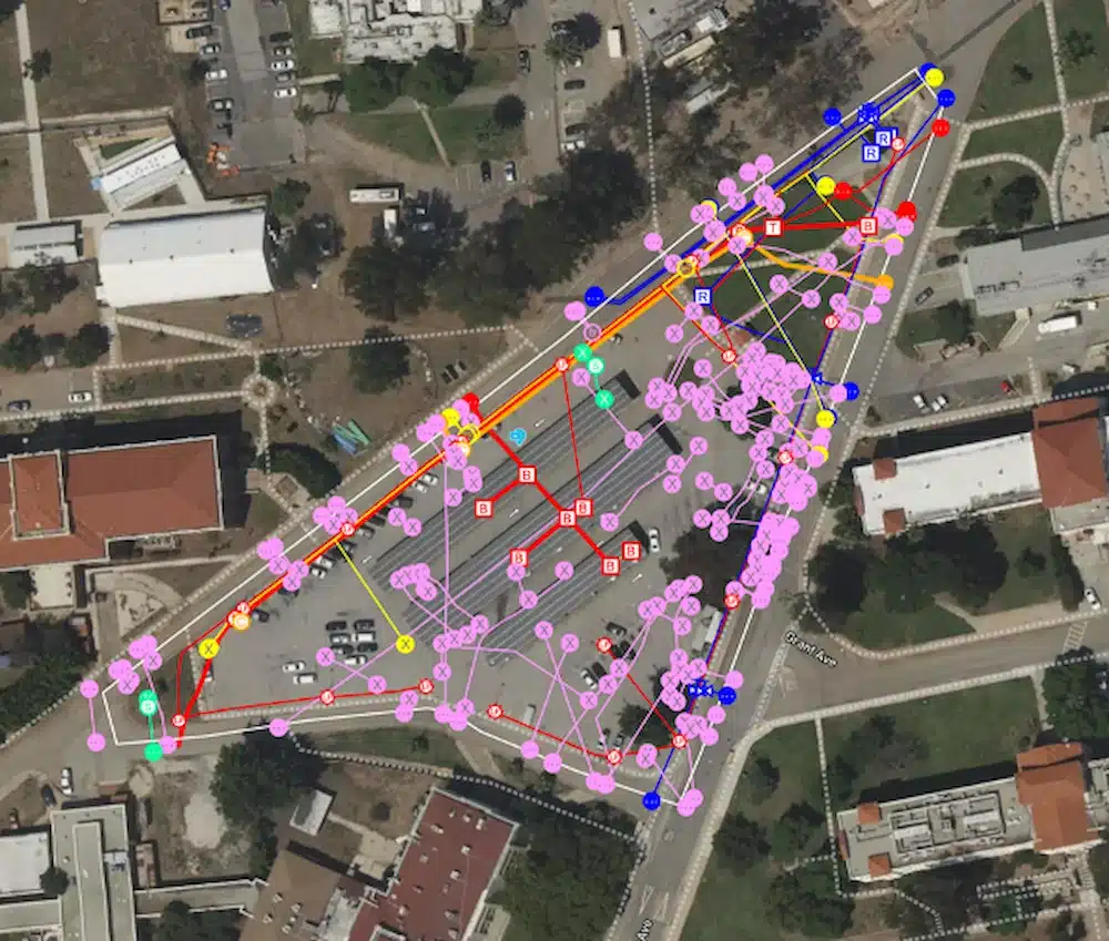Screenshot of SiteMap utility mapping data in a parking lot.