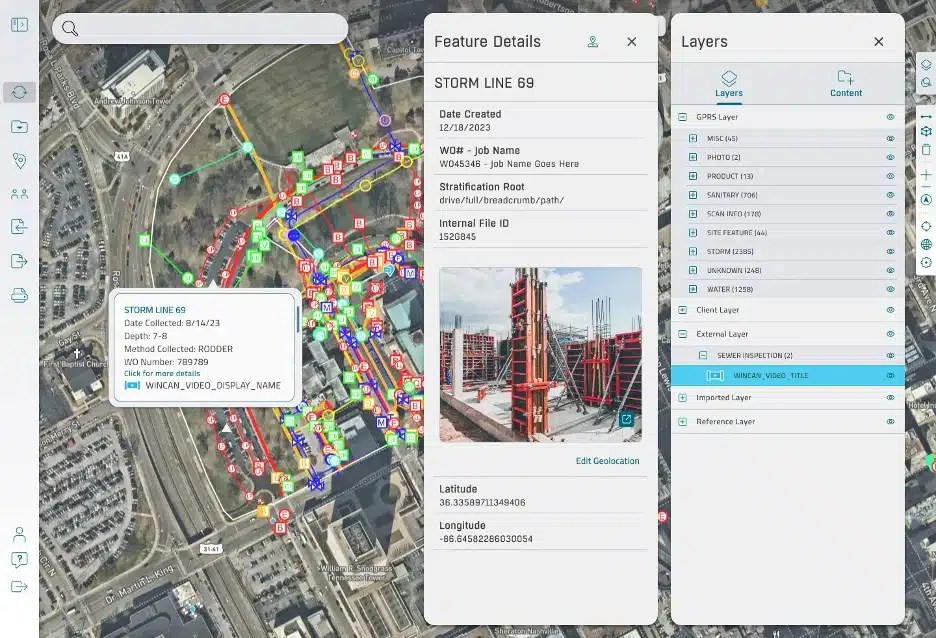Screenshot of SiteMap Sewer Layer data.